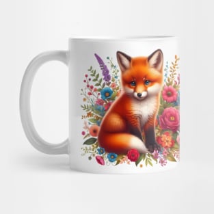 A red fox decorated with beautiful colorful flowers. Mug